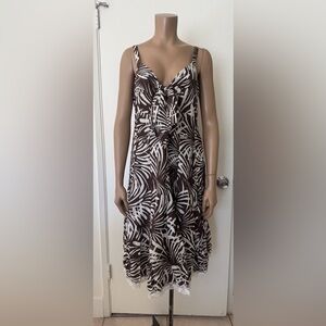 Varna Elegant Brown and White Patterned Midi Dress